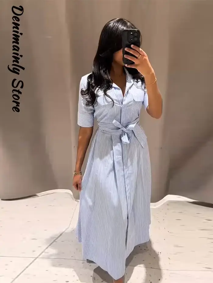 Robe longue décontractée à rayures pour femmes
