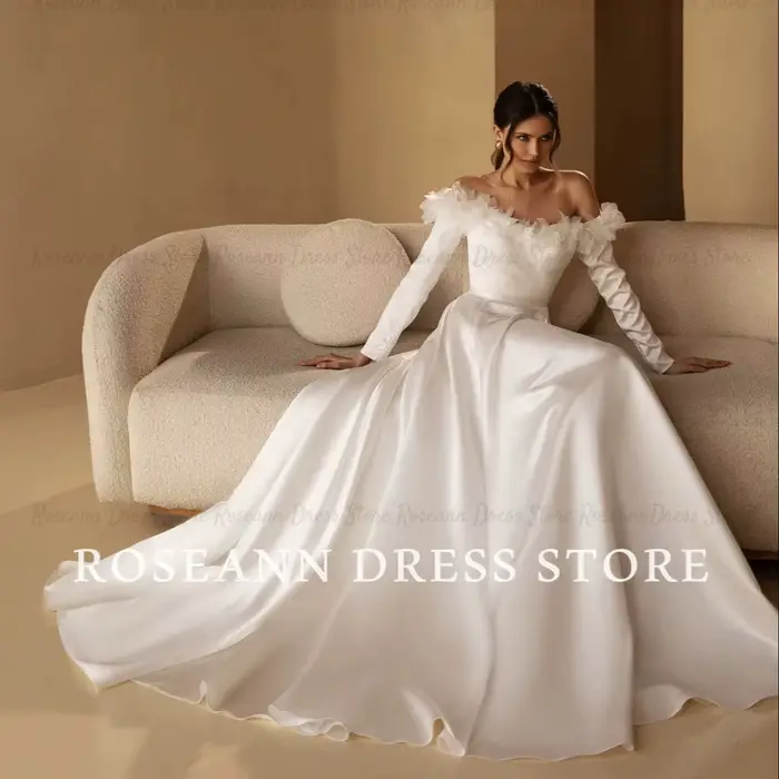 Robe de mariée Roseann élégante à épaules dénudées, robes florales 3D pour femmes, en satin, coupe t