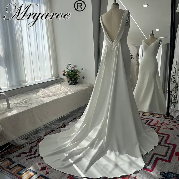Robes de mariée minimalistes Mryarce, col en V, extensibles, coupe sirène, dos ouvert, avec traîne d