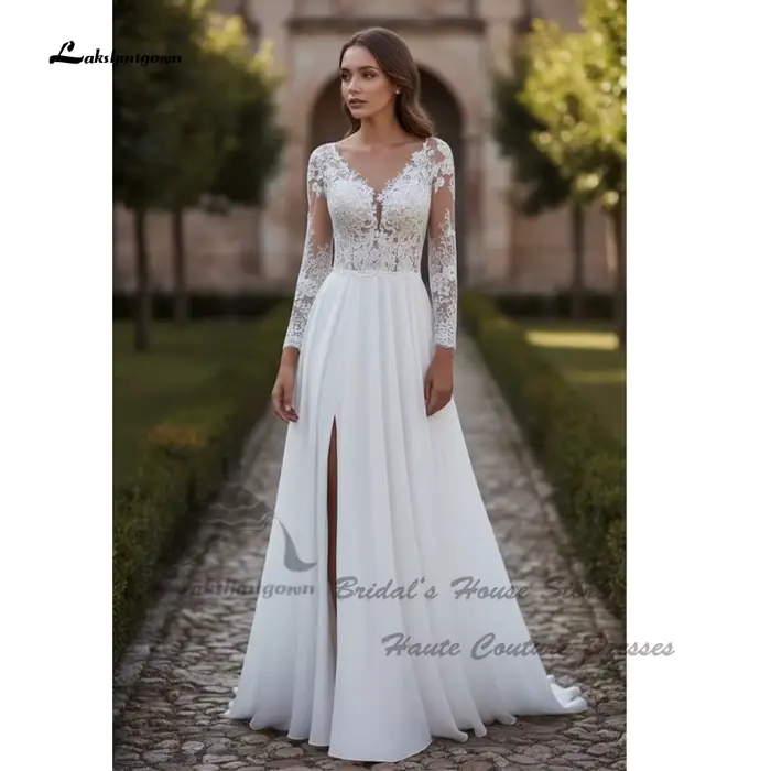 Robe de mariée sexy Lakshmigown, style bohème, coupe trapèze, en mousseline, col en V, dos nu, perso