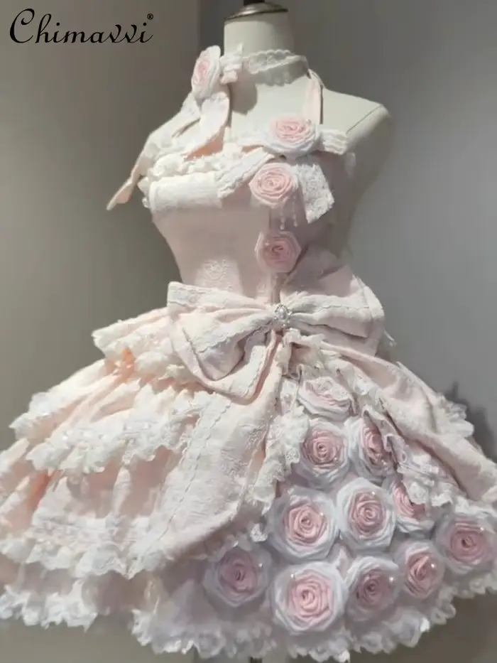 Robe Rose Lolita mignonne et douce pour fête d'anniversaire