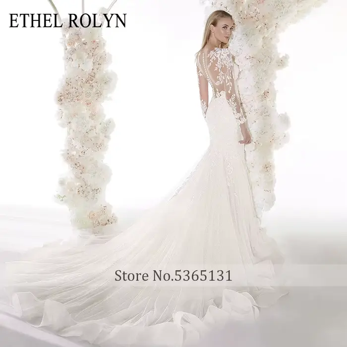 ETHEL ROLYN romantique sirène robes De mariée à manches longues Sexy chérie brillant Illusion