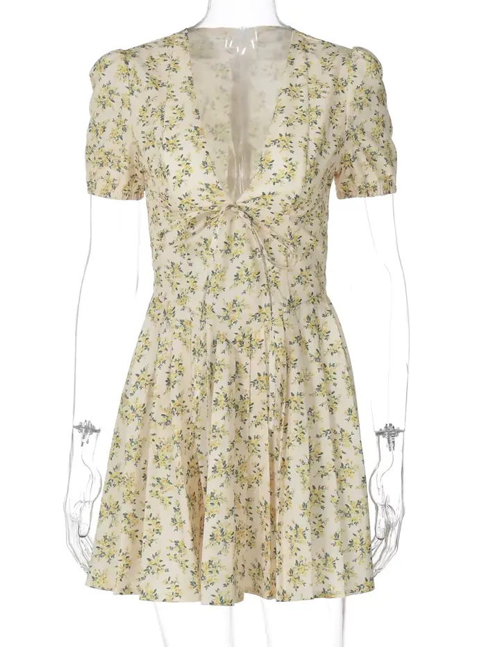 Hugcitar 2026 Robe Courte Plissée Sexy à Imprimé Floral