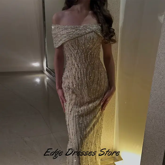 Robe de soirée personnalisable en polyester pailletée et perlée sans manches col bateau pour femmes soirées formelles mariages proms occasions spéciales