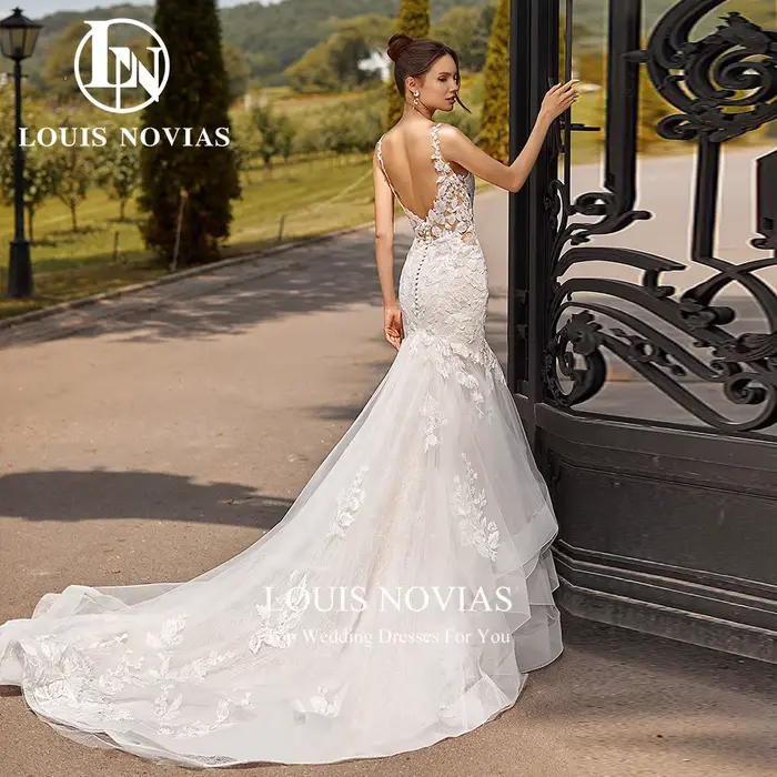 Robe de Mariée Sirène Brodée avec Bretelles Spaghetti Taille Personnalisable Occasions Spéciales