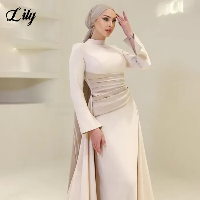 Lily bordeaux robes de bal élégantes col haut manches longues