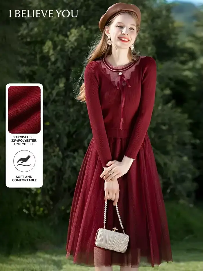 I Believe You-Robe pull à lacets avec nœud rouge pour femme