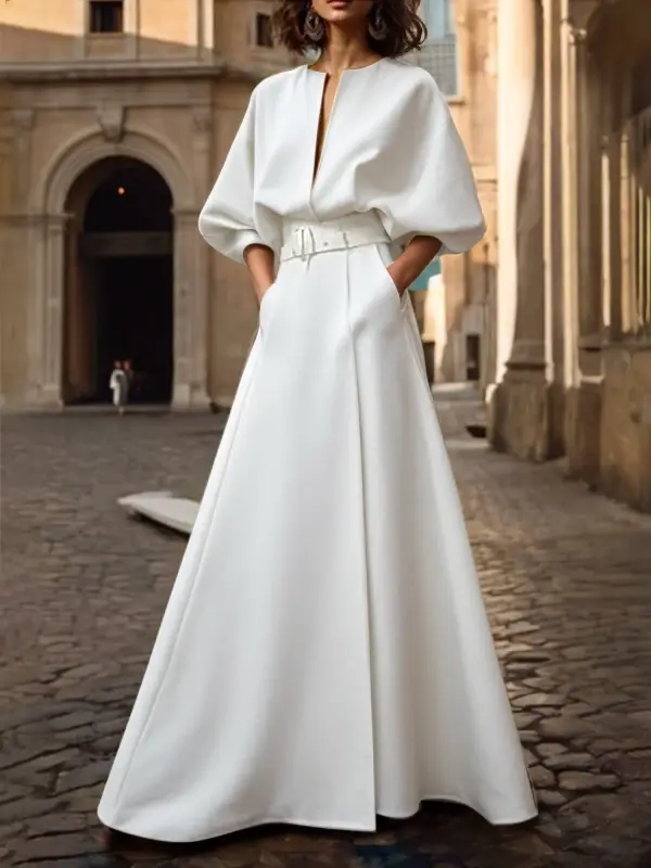 Modigirl création originale robes 2025 femme été printemps col en v profond mariage soirée anniversaire blanc noir Simple robe Maxi