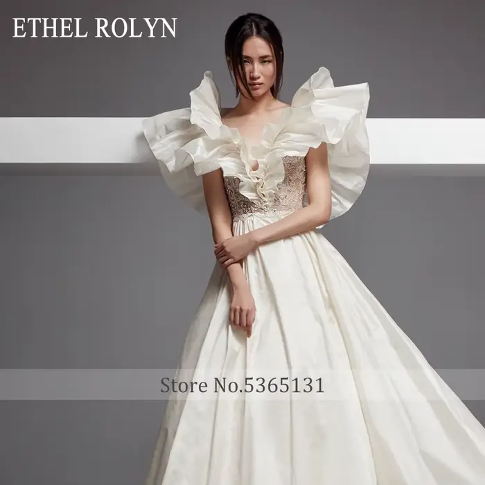 Élégant Satin a-ligne robe De mariée Sexy dos nu col en v Illusion perlée dentelle
