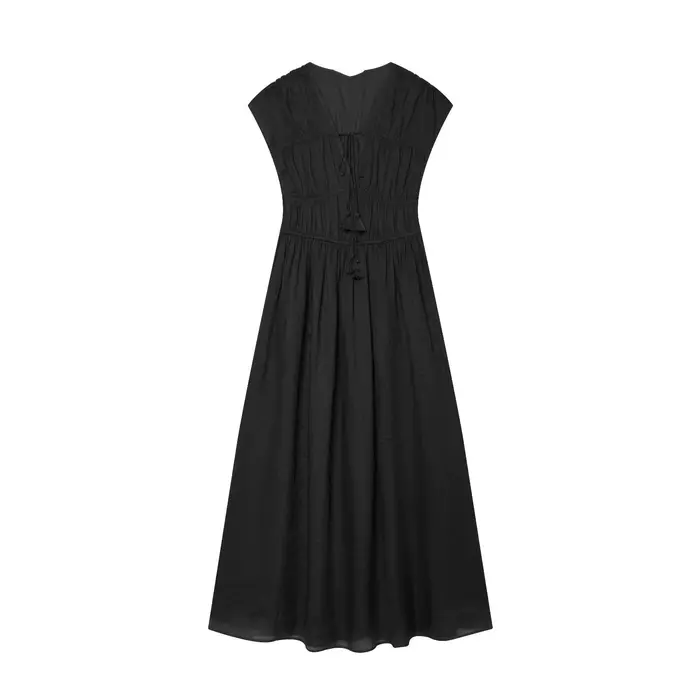 Robe Femme Été 2026 Style Européen Col V Profond Sans Manches Plissée Élégante Chic avec Cordon de S