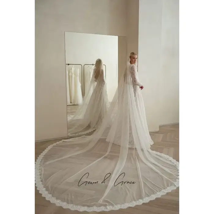 Gwn & Gce 2026 robes de mariée sirène en dentelle française élégante manches longues longueur au sol