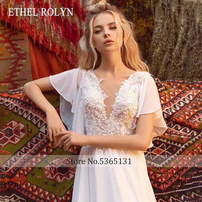 ETHEL ROLYN robe de mariée sirène Chic paillettes col en v Appliques