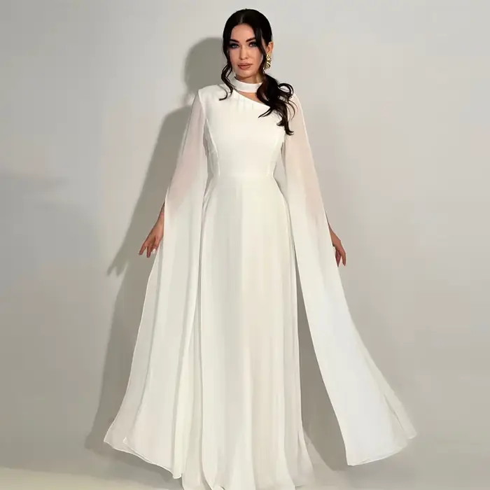 Robe longue femmes robes de soirée col rond pétales manches une ligne à lacets Sexy longueur de plancher taille serrée