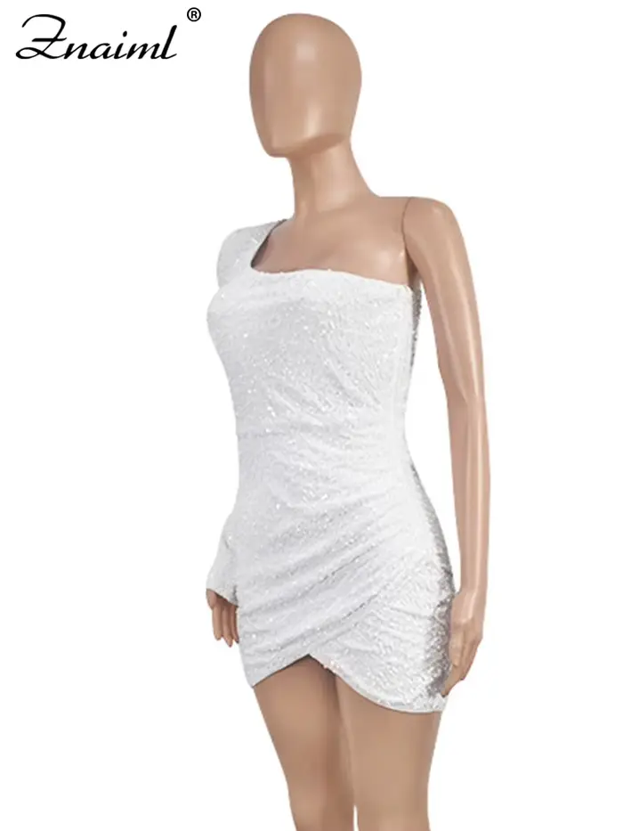 Znaiml-Robe de soirée élégante à paillettes blanches pour femmes