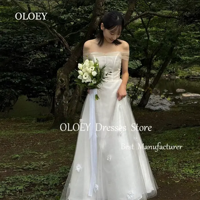 OLOEY 2025 nouvelle robe de mariée ivoire corée Photoshoot épaules dénudées Tulle robe de mariée fle