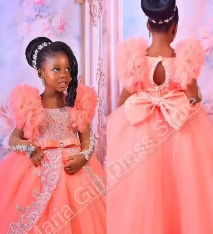 Robes de fête de mariage personnalisées pour petites filles roses