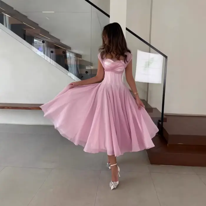 Robe de soirée élégante en tulle pour femme, col carré sexy, taille corset, coupe trapèze, longueur
