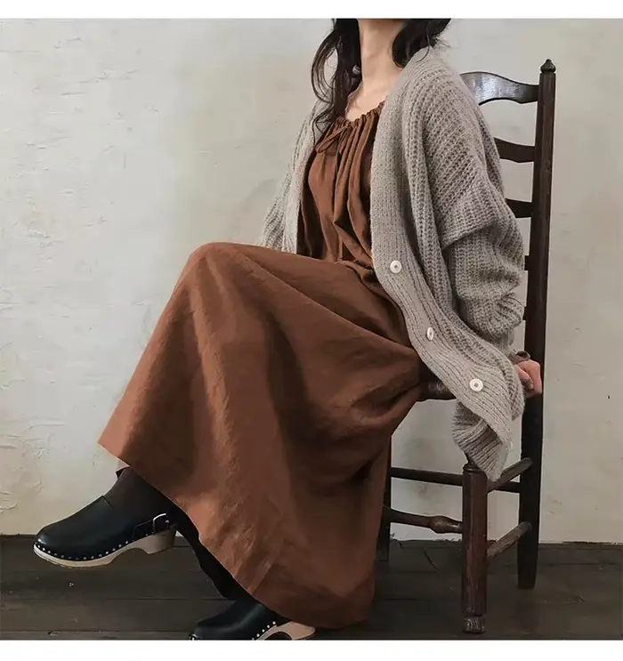Robe Mori originale vintage en coton et lin pour femmes