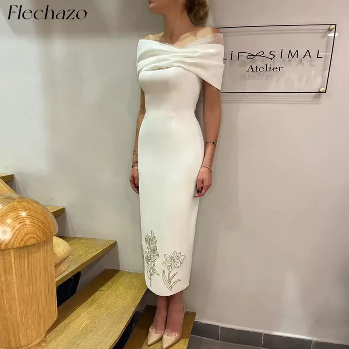 Flechazo-Robe de Soirée Blanche pour Femme, Tenue de Célébrité avec Perles Cousues à la Main, Longue