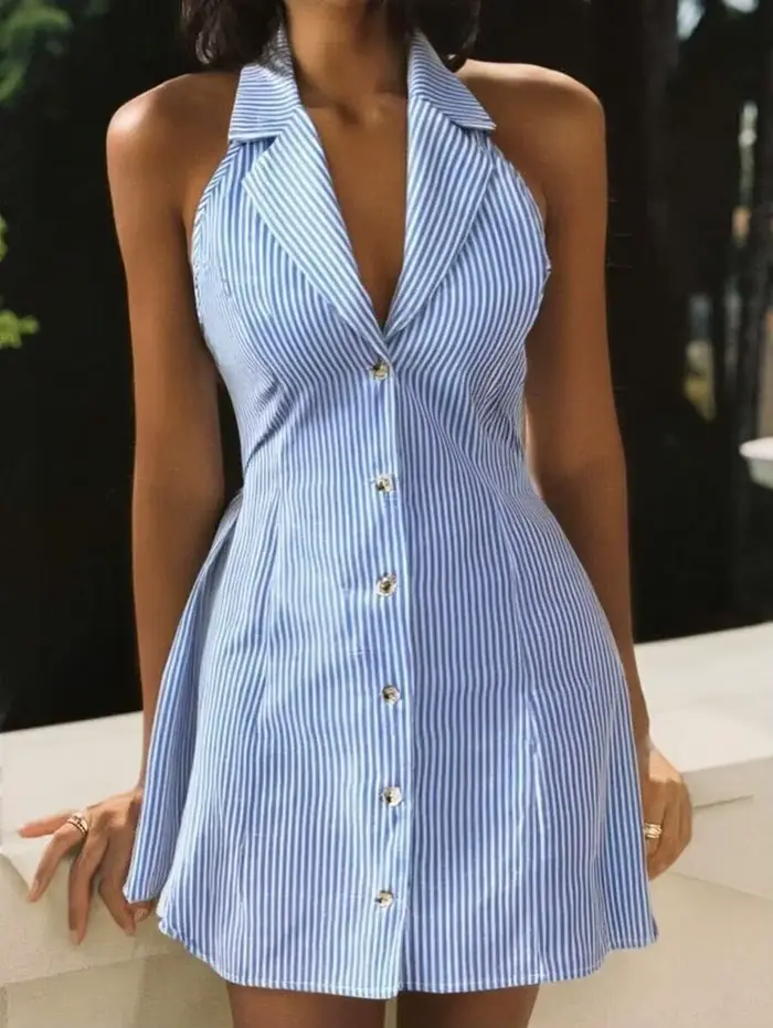 Robe d'été mini pour femme à bretelles, imprimée, avec nœud halter et jupe de plage en forme de A, b