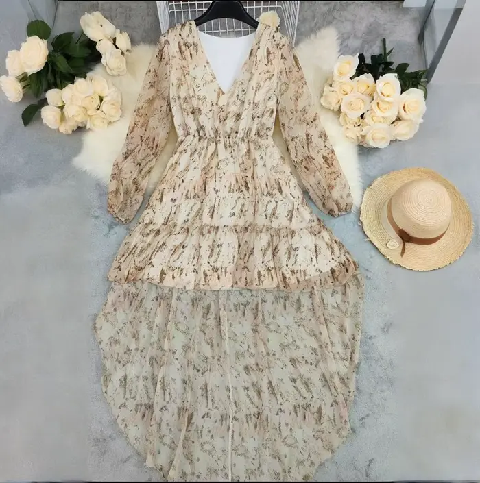 Robe bohème col V imprimée fleurs décontractée pour femmes polyvalente automne casual chic occassions multiples