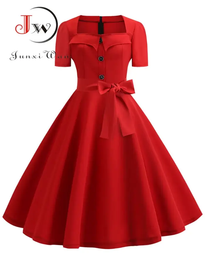 Robe rockabilly swing pin-up vintage chic pour femmes occasions spéciales été polyester et coton taille large palette de couleurs