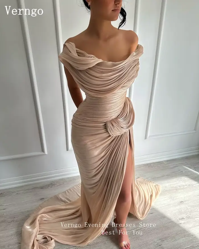 Verngo – robe de soirée en mousseline de soie marron