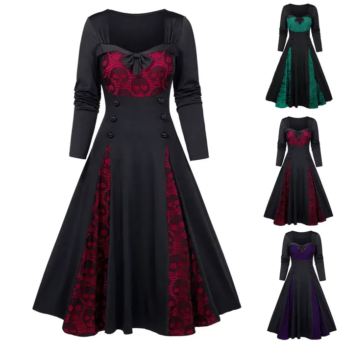Robe Longue Gothique en Dentelle à Manches sulfpour Femme