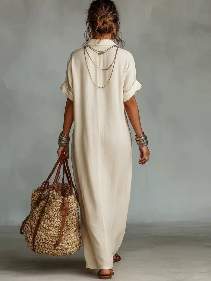 Robe longue en lin mélangé pour femmes