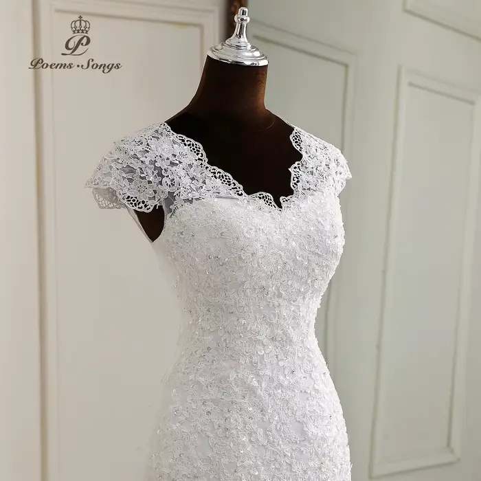 Robes élégantes personnalisées robe De mariée sirène manches courtes style dentelle Appliques