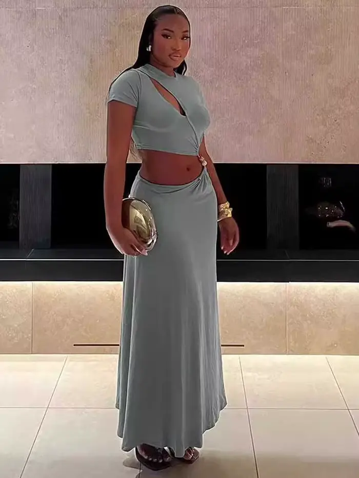 Robe Longue Grise Élégante et Sexy pour Femme