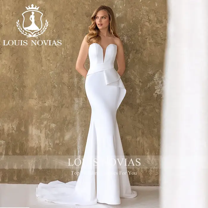 LOUIS NOVIAS robe De mariée en Satin Style sirène chérie sans manches froncé