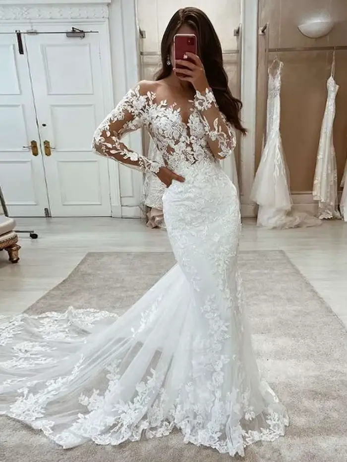 Robe de Mariée Bohème en Dentelle Style Sirène pour Femmes de Toutes Tailles Occasions Spéciales