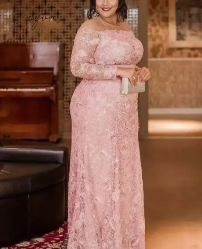 Robes de mère de la mariée élégantes roses, robes de mère de la mariée A-ligne à manches longues en 