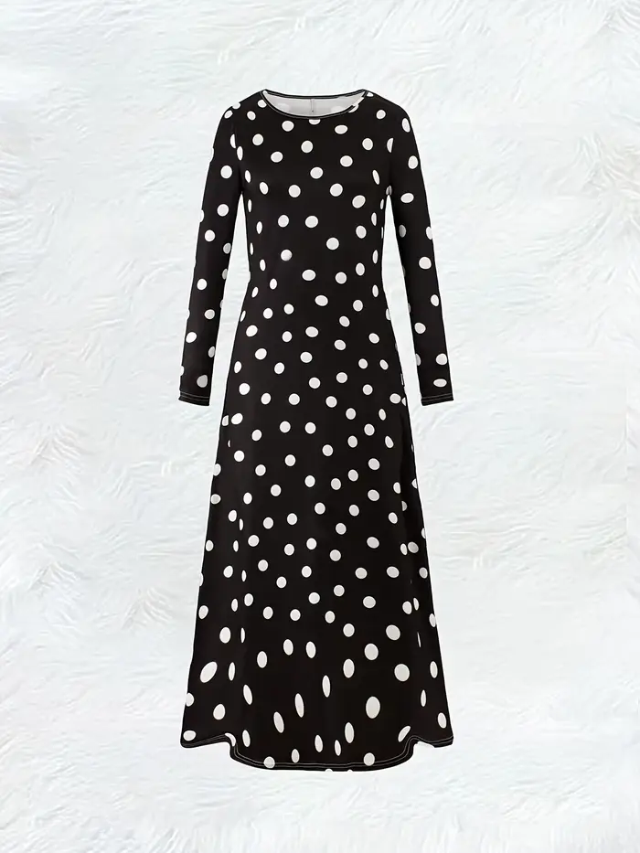 Robe à manches longues décontractée polyester pour femmes élégante coupe une ligne col rond pour bureau soirées et cadeaux d'occasion