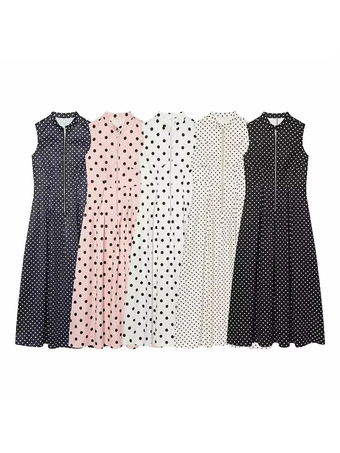 Robe élégante à pois avec fermeture éclair pour femmes
