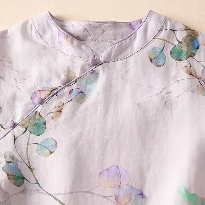 Robe ample en coton et lin imprimé pour femmes
