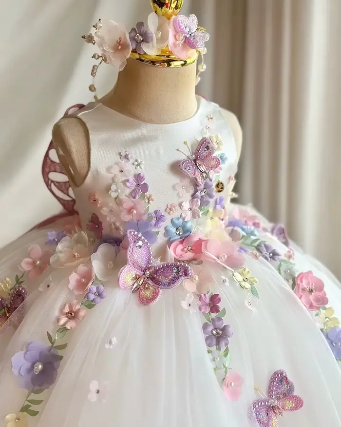 Robes de Fille d'Honneur Blanches Personnalisées à Motifs Floraux pour Enfants