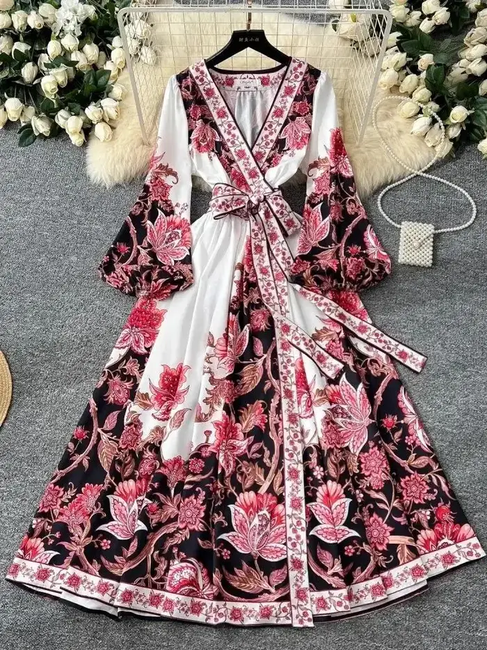Robe longue à imprimé fleuri pour femmes musulmanes