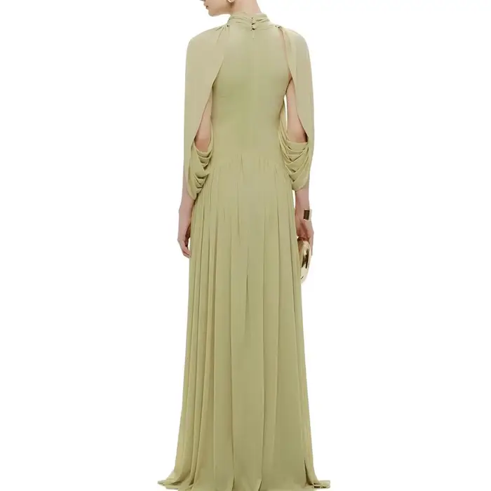 Robe longue plissée en mousseline SXTHAENOO pour femme, élégante, à manches volantées, col roulé, pa