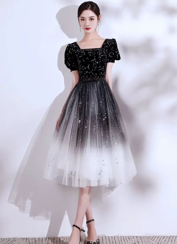 DongCMY-Robe de Bal Courte en Tulle à Paillettes