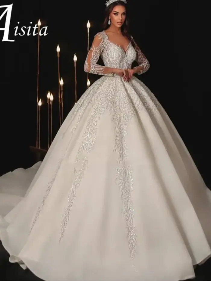 Robes De mariée modernes chérie 6t Robes De mariée dentelle Appliques manches longues longueur De pl