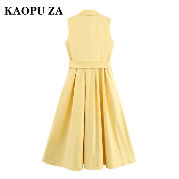 Robe chemise sans manches en polyester avec col polo et ceinture à la taille pour femmes, style décontracté et élégant pour l'été