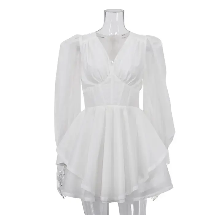 Robe Courte Élégante Blanche en Mousseline pour Femme