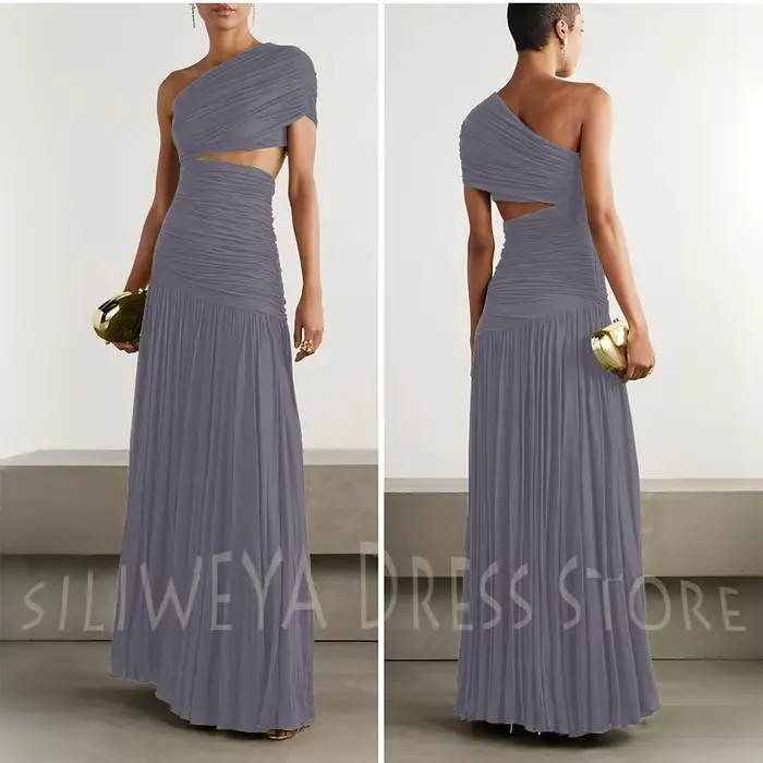 Robes de soirée vertes élégantes pour femmes, asymétriques à une épaule, sans manches, longueur ras