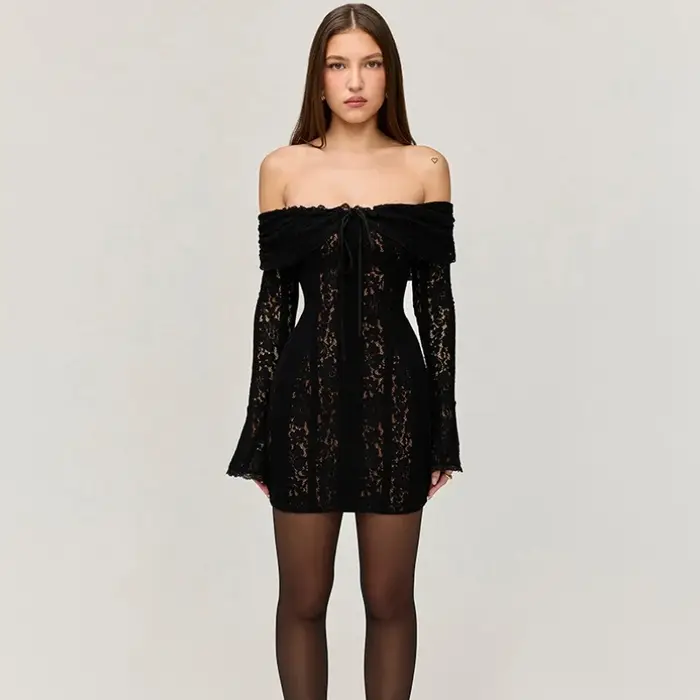Robe de Soirée Épaules Dénudées Dentelle Rouge Élégante pour Mariage Bal Gala Femme Occasions Spéciales