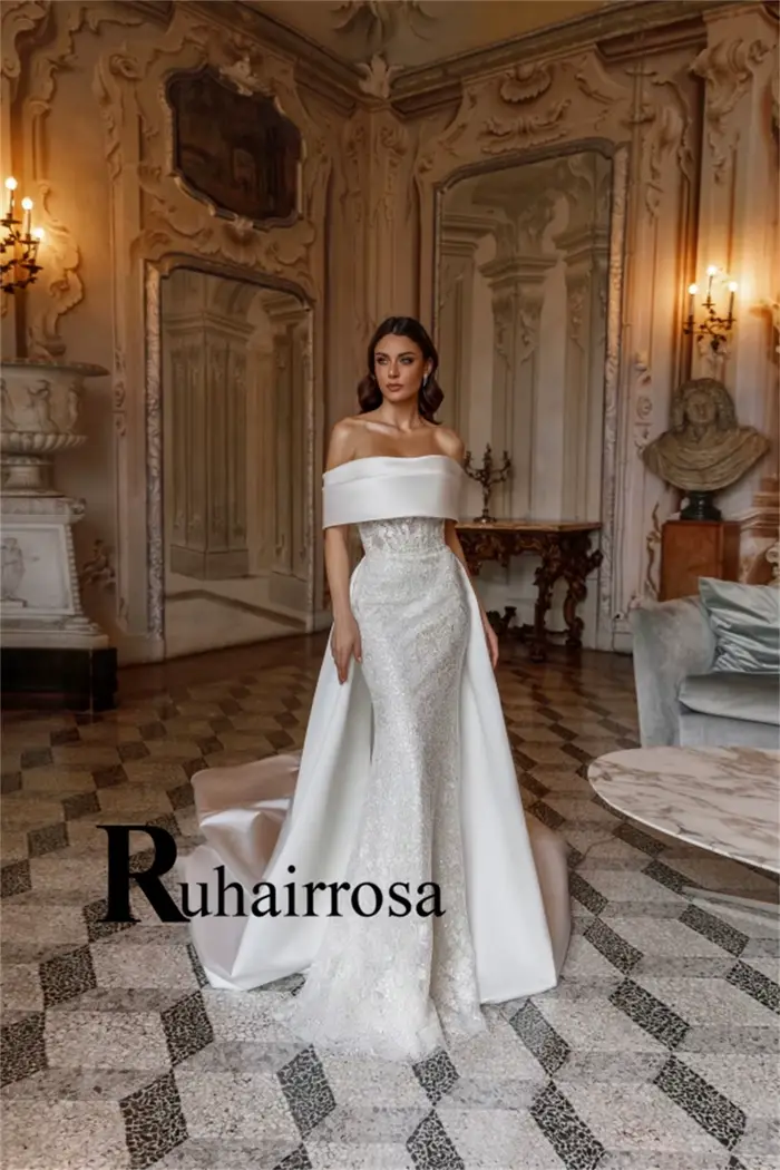 Robe de mariée sirène Ruhair Rosa en polyester pailleté avec dos à lacets et soutien-gorge intégré pour femmes occasions spéciales