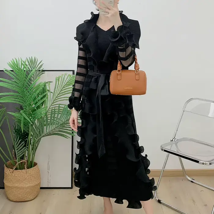 Robe à volants PY élégante pour femmes printemps été automne style moderne ample volants deux pièces occasions spéciales