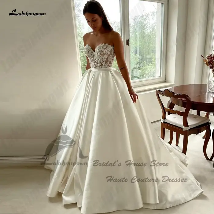 Lakshmigown – robe de mariée de luxe en Satin, avec poches, robe de princesse personnalisée, corsage