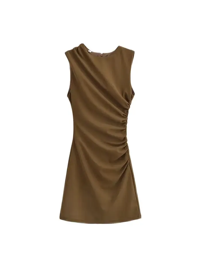 Robe drapée TRZA en polyester pour femmes, sexy et club, mini, sans manches, col rond, occasion spéciale